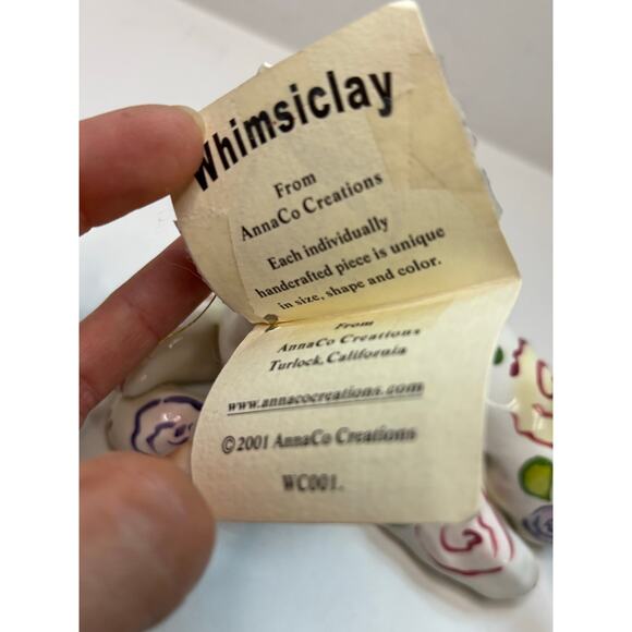 AS IS Whimsiclay by Amy Lacombe Cat Sculpture Figurine 2001 Painted Flowers - Picture 4 of 6